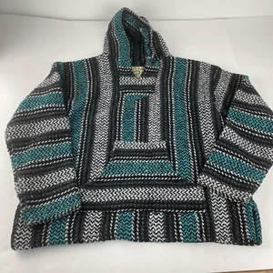 Baja Joe Herren Medium Hippie Drogen Teppich Pullover Hoodie Sweater schwarz und türkis/aqua - Bild 1 von 7