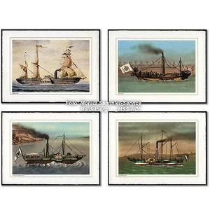 Farblithographien: 4 historische Schiffe, Europa, Büttenpapier - handgerissen - Picture 1 of 5