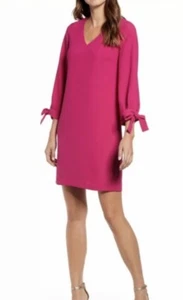 CeCe Woman Magenta Tie Sleeve Shift Lined Dress Size 0 NWT - Picture 1 of 13