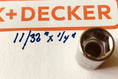 Black & Decker 11/32" x 1/4"  Dr Standard Socket 6 Point Free USA Shipping - Image 1 of 3