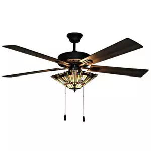 River of Goods Ceiling Fan w/ Light LED 52" 5-Reversible Stained Glass Brown - Picture 1 of 3