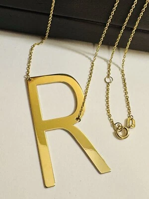 Collar Letra R Oro Real Fino Saudí 18K 18Ct 750 16.5”/17.5” Largo 1mm 4.4g Foto 1 de 4