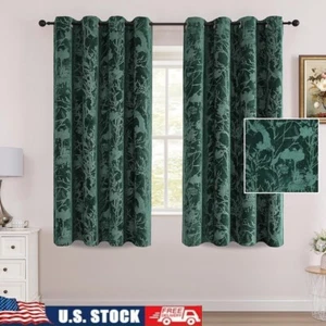 Velvet Curtains Noise Reducing Thermal Insulated Floral Window Decor 2 Panels US - Picture 1 of 9