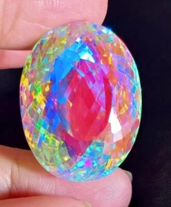 51.20 Ct Loose Gemstone Natural Rainbow Mystic Topaz Certified Oval Cut - Picture 1 of 8