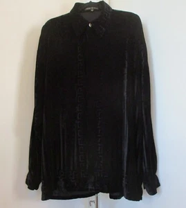 CREME DE SILK VTG. BLACK TEXTURED VELVET GREEK ART DECO LONG SLEEVE SHIRT, 2X - Picture 1 of 8