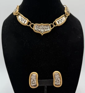 Vintage Roman Revival Two Tone Choker & Clip On Earrings Set - Picture 1 of 16