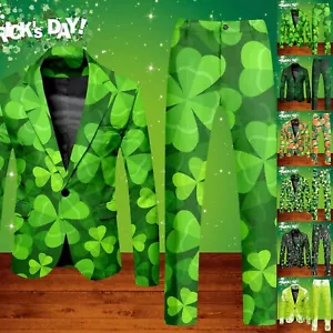 Men St. Patrick's Day Shamrocks Print Jacket Pants Suit Holiday Party Blazer Set - Picture 1 of 111