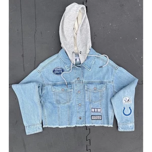 Indianapolis Colts Cropped Denim Jacket with Gray Hoody NFL Football Fan Apparel - Picture 1 of 6