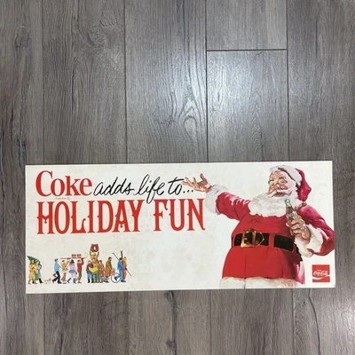 Vintage Coke Holiday Fun Coca Cola Santa Litho Cardboard Sign Size 23.5”x10” - Image 1 of 4