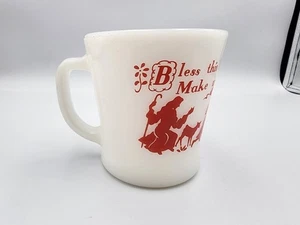 Taza de colección Fire King Anchor Hocking mango en D bendice este alimento oración vaso de leche - Imagen 1 de 8