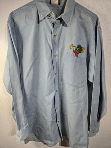 Vintage Classic Looney Tunes Marvin the Martian Button Up Blue Shirt Medium VTG - Picture 1 of 12