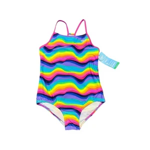 Speedo Eco Endurance Swimsuit Girls Sz 16 XL Raspberry Rose Rainbow - Picture 1 of 6