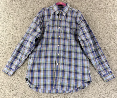 Brooks Brothers Button-Down Dress Shirt Men Medium Blue Plaid Made in USA Cotton - Image 1 of 4
