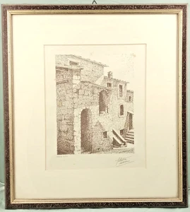 stampa quadro litografia con cornice Pontenano casentino firmato borgo di paese - Imagen 1 de 10
