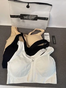 3 Women's Zip Front Sports Bra Wireless Post-Surgery Bra Active Yoga Sports Bras - Picture 1 of 9