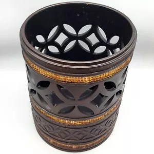 India Ink Anaka Bronze tone WASTEBASKET Orb/Amber Collection Retired Heavy Solid - Picture 1 of 8