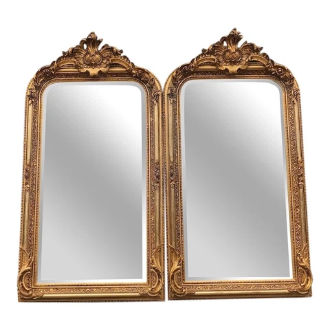 French Louis XVI Style Full Length / Floor Mirrors in Antique Gold Finish Cover