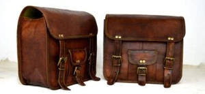 Bolsa lateral de motocicleta cuero marrón 2 bolsas alforjas alforjas silla de montar - Imagen 1 de 12