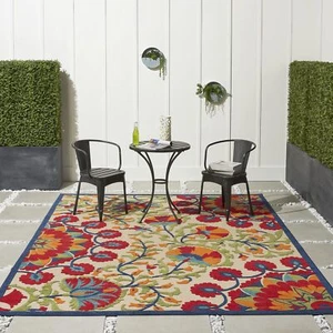 Nourison Aloha Indoor/Outdoor Red/Multi 7' x 10' Area Rug Easy Cleaning Non - Picture 1 of 9