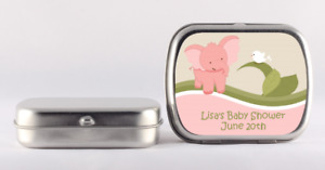 Elephant Baby Pink Mint Tin Stickers - Personalized Mint Tin Labels 