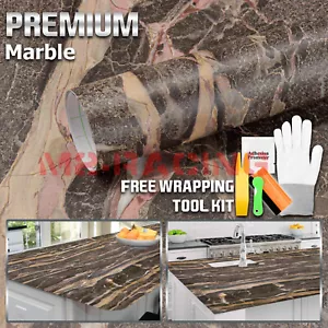 Matte Black Faux Marble Granite Vinyl Sticker Furniture Home Wallpaper D29-1 - Picture 1 of 12