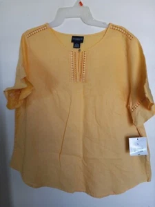 Vintage Liz Claiborne Women's Short Sleeve Yellow Shirt size L Linen NEW - Picture 1 of 3