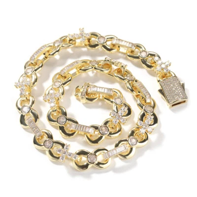 Pulseras collar cadena cruz infinita hip hop 12 mm 5A T circón joyería para hombre Foto 1 de 4