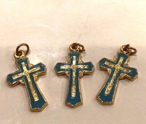 3  Russian Metal Blue Enamel Orthodox Cross Pendants 2.5cm - Picture 1 of 3