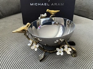 Michael Abram Love Birds Bowl Handmade Stainless Steel Brass White Enamel NIB - Picture 1 of 10