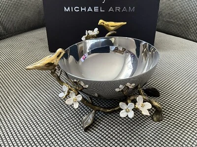 Michael Abram Love Birds Cuenco Hecho a Mano Acero Inoxidable Latón Blanco Esmalte Nuevo en Caja Foto 1 de 4