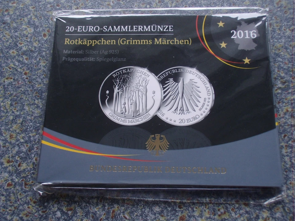 BRD 20 € Rotkäppchen Grimms Märchen PP Gedenkmünze 2016 Euro Silber Sammlermünze - Bild 1 von 1