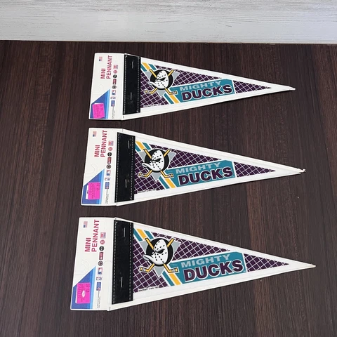 NEW - (3) Vintage 1993 Wincraft ANAHEIM MIGHTY DUCKS MINI PENNANT - 10" x 4" Cover