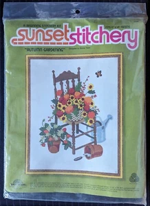 Vintage Sunset Stitchery AUTUMN GARDENING Embroidery Kit #2388 Flowers SEALED - Picture 1 of 5