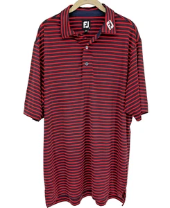 FJ Poloshirt L rot marine gestreift 3 Knopf Henly Golf Fairway Par Handicap Fun - Bild 1 von 8