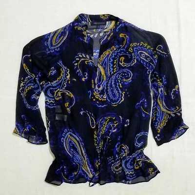 Anne Klein L Blue Paisley Shirt Top Sheer w/ Under Tank Top Tie Waist 2 Piece Foto 1 de 4