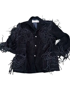 WESTERN AUTHENTIC STYLING by SCHOTT 395 Suede Fringe Jacket Size 42 Black Suede - Picture 1 of 20