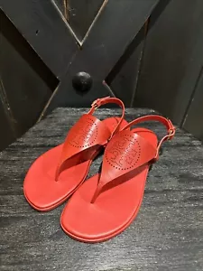 Tory Burch Capri Perf Sandal Grace Vachetta Smooth Triple Shoe in Red Size 9 NIB - Picture 1 of 9