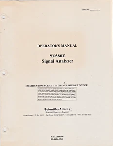Manual de Operador Scientific-Atlanta 22088500 SD380Z Analizador de Señal Operador - Imagen 1 de 8