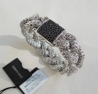 Brazalete John Hardy Clásico Plata Zafiro Negro 20mm Trenzado 117gm $1,650 Nuevo con Etiquetas Foto 1 de 4