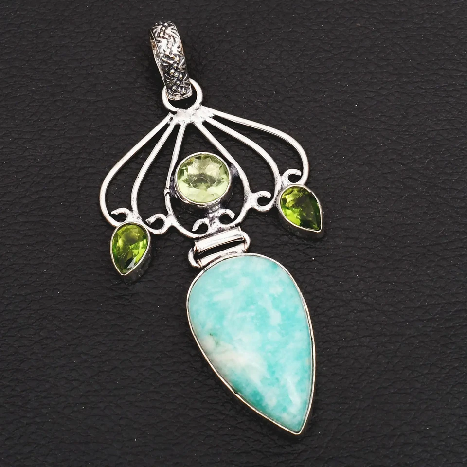 Colgante étnico hecho a mano de piedras preciosas de peridoto amazonita joyería regalo 3,16" AP-41779 Foto 1 de 1