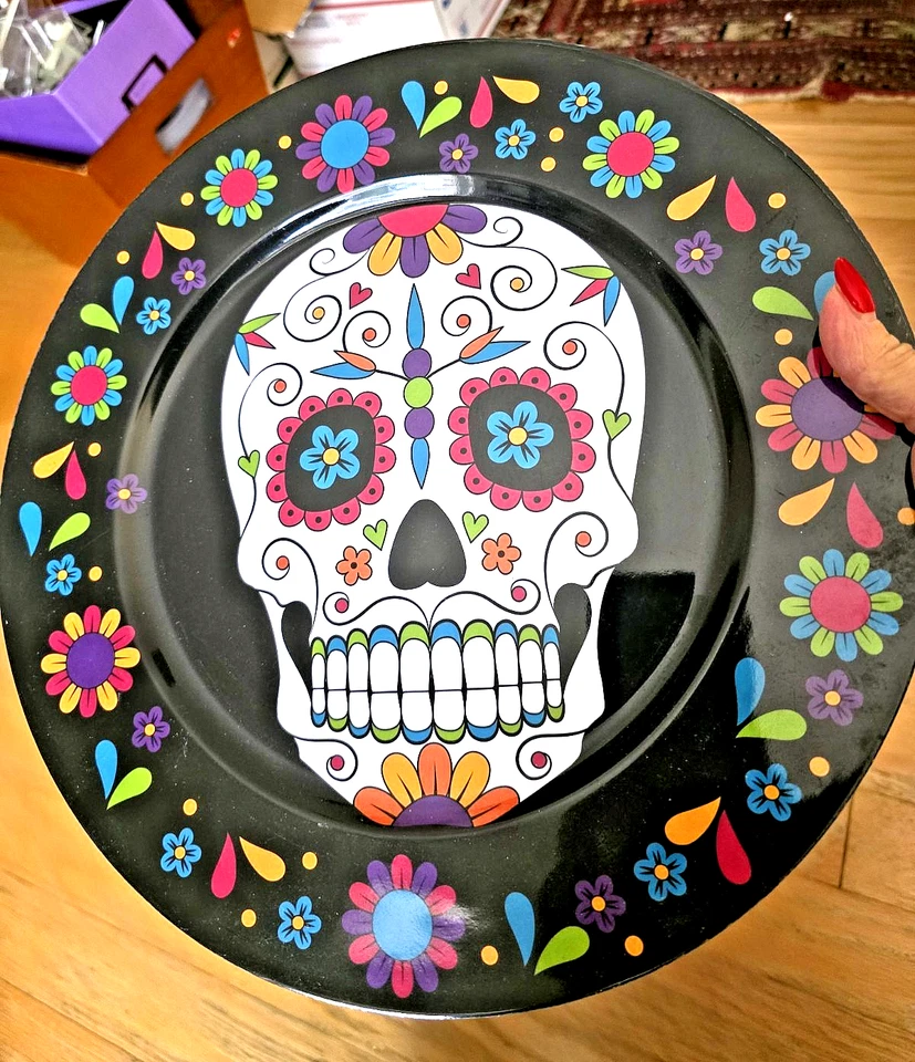 Dia De Los Muertos Sugar Skull Dinnerware Set of 2 Tumbler Cups and 2 Plates