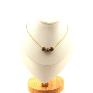 Halskette 3 Holzperlen Versteinertes 8 Mm. Kette Stahl Golden Edelstahl Fe - Bild 1 von 6
