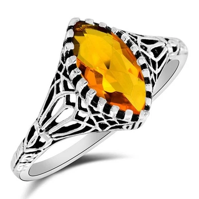 Anillo de 1 quitrino dorado 925 de plata esterlina maciza aspecto vintage talla 8 F4-3 Foto 1 de 4