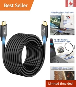 Câble USB C 3.2 Gen 2 16,5 pieds, 20 Gbit/s, 5A 240 W charge rapide et sortie vidéo - Photo 1 sur 12