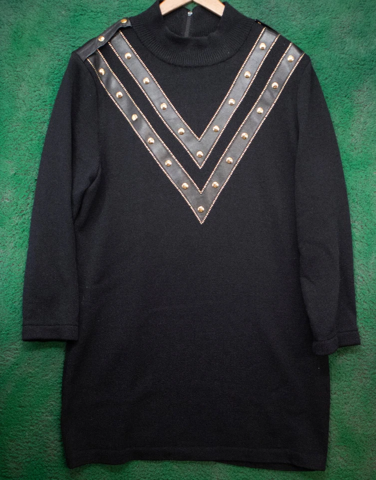 Vestido negro mujer ST. JOHN Collection Marie grande negro dorado detalles cuero Foto 1 de 4