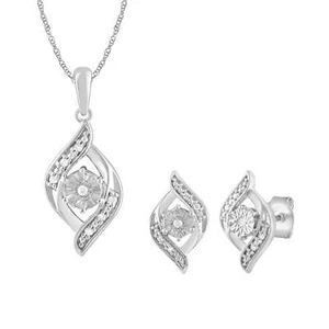 Bevilles Flame Shape Stud Earrings and Necklace Set with 0.05ct of Diamonds in - Picture 1 of 1