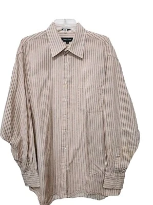 LINEA DOME 男式衬衫尺寸 XLT 高桃色棕色条纹 100% 棉  — 第 1/4 张图片