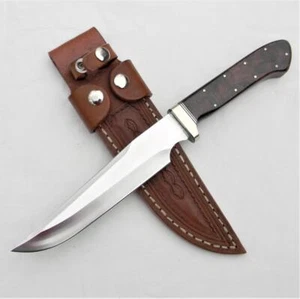 KIK ASS KNIVES USA custom COWBOY BOWIE knife burl handle, leather sheath; UNUSED - Picture 1 of 11