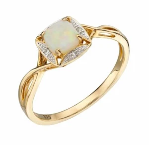 Real Opal And Diamond Ring 9ct Yellow Gold 375 Hallmarked Sizes L - Q - Picture 1 of 3