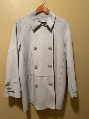 Chaqueta de abrigo de gamuza sintética azul claro para dama de Harve’ Barnard talla 10 Foto 1 de 4